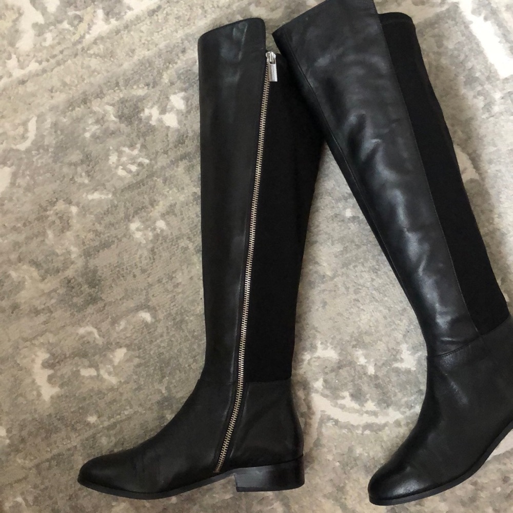 Michael Kors 50/50 Genuine Leather/ Stretchable Flat over the knee Boots - Picture 3 of 10